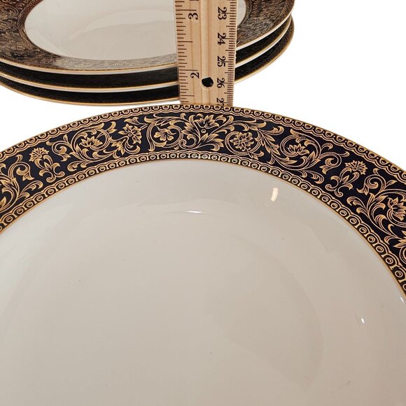 4 Sango Aristocrat Cobalt Soup Bowl 8" Japan gold scrolls bold blue rim scrollwo - Picture 7 of 9